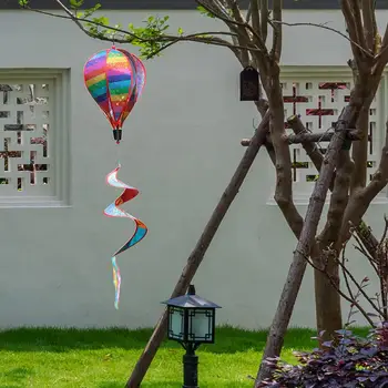 

Sequins Rotating Colorful Striped Garden Windmill Outdoor Wind Strip Decoration Hot Air Balloon Windsock Yard Outdoor Decor