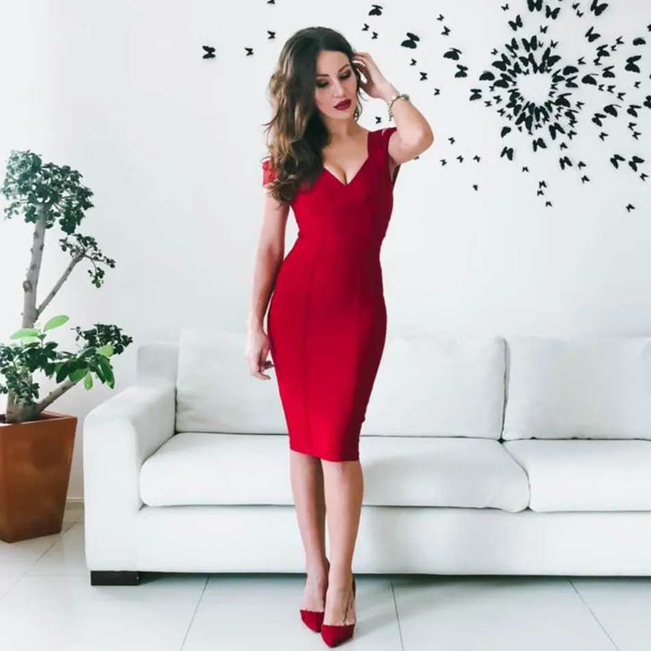 Adyce новое летнее облегающее Бандажное Платье женское сексуальное красное платье с v-образным вырезом и открытой спиной вечернее платье в стиле знаменитостей Vestido