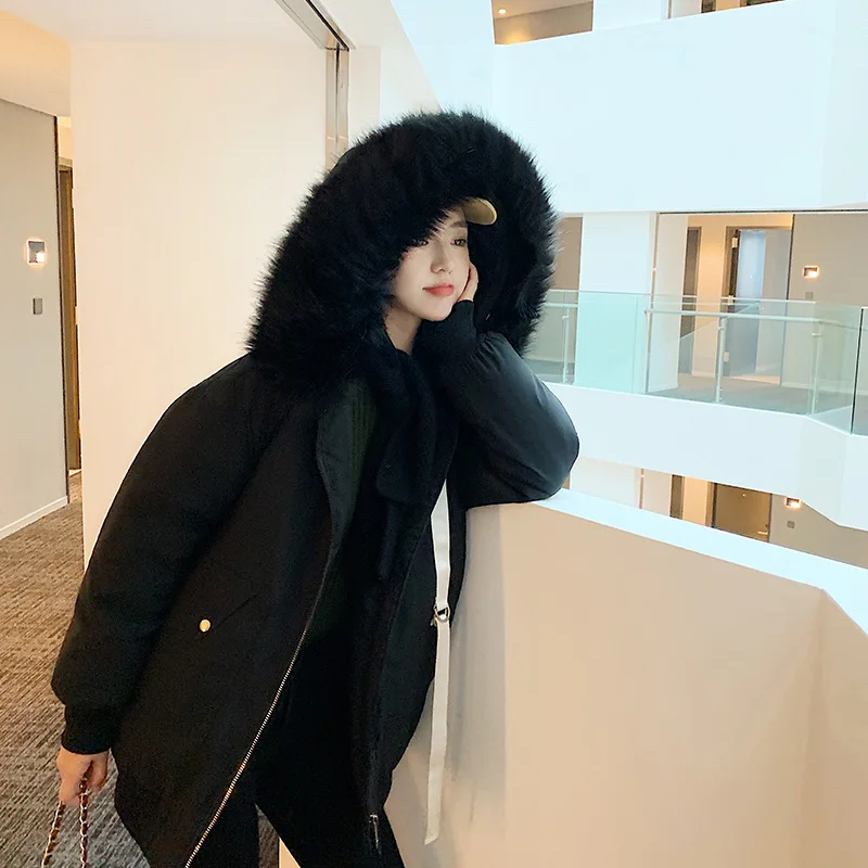 

2019 Mid-length Cotton-padded Clothes Women's Winter Casual Thick Large Size down Jacket Cotton-padded Clothes South Korea Dongd
