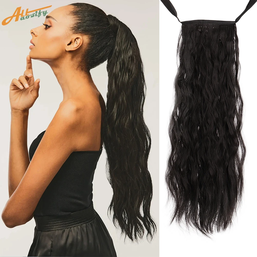 Allaosify pelo 22 larga recta Ponytails Clip en cola de caballo cordón sintético Pony cola resistente al calor falso extensiones de cabello