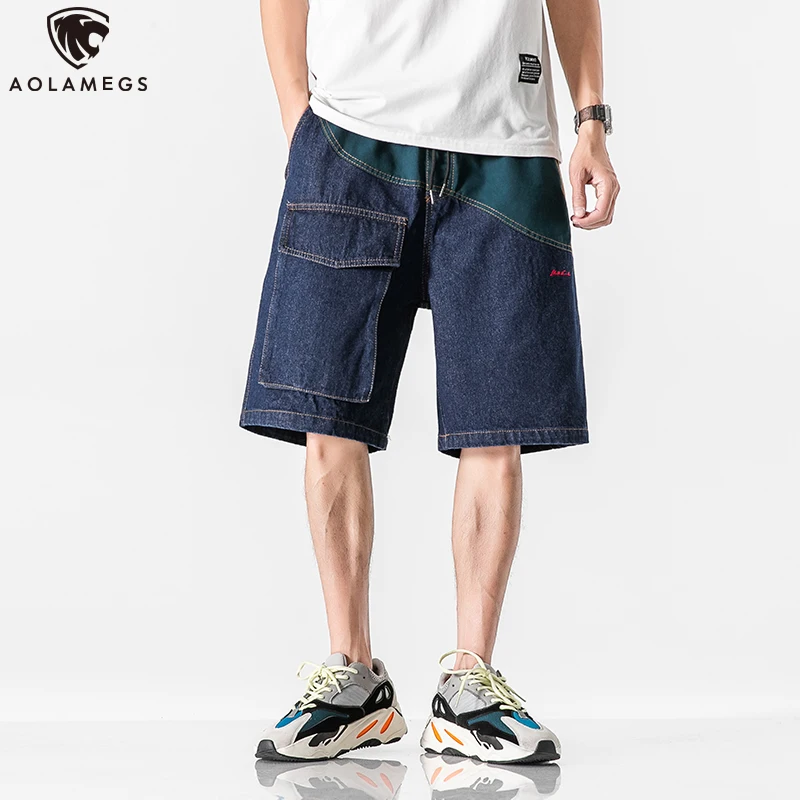 

Aolamegs Men's Denim Shorts Summer Korean Casual Cargo Sweatshorts Youth High Street Harem Streetwear Fashion Jeans Shorts Pants