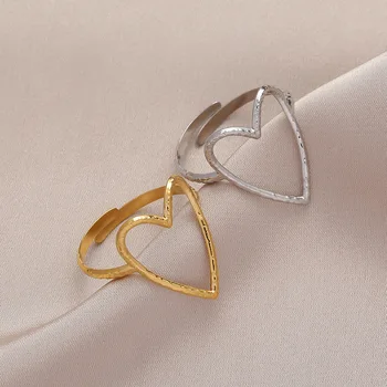 2 Color Big Heart Rings Trend Adjustable Opening Rings