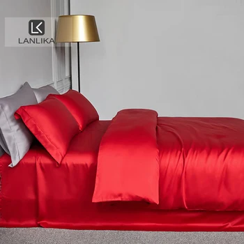 

Lanlika Luxury 100% Silk Red Bedding Set Healthy Beauty Queen King Duvet Cover Bed Sheet Pillowcase Home Textile Free Shipping