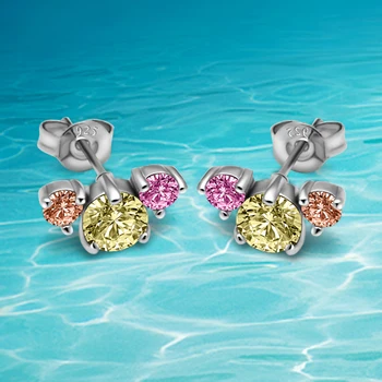 

Fashion 925 sterling silver earrings for women, angel wings colorful zircon earrings charm earrings