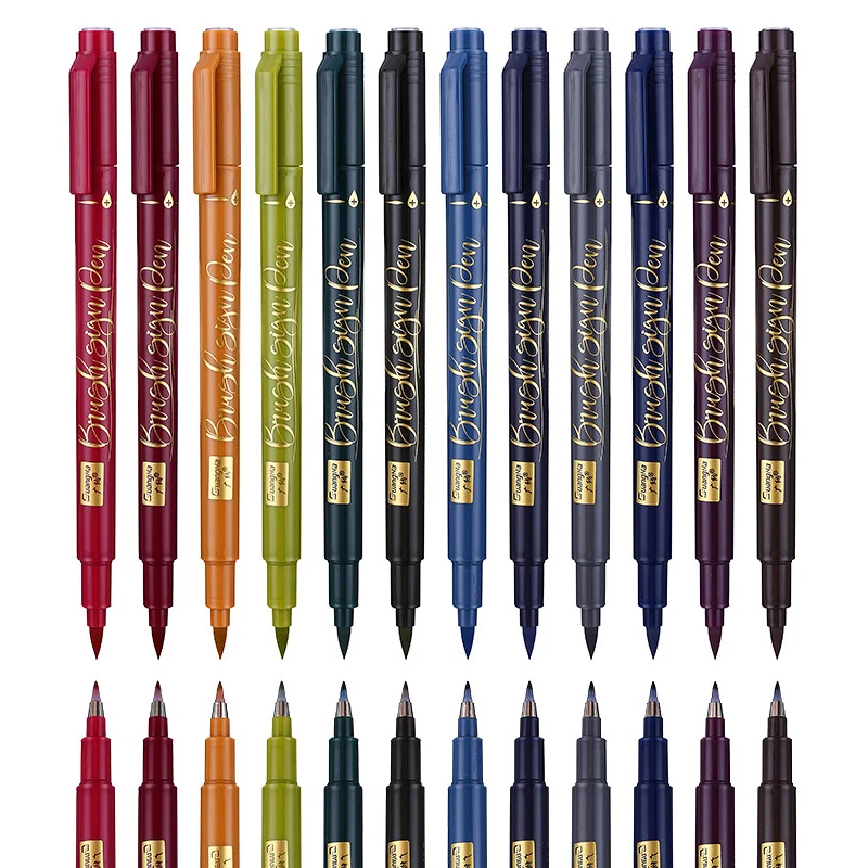 

12 Color Calligraphy Pen Set Multifunction Brush Markers Signature Designs Learning Extra Fine Liner for Drawing Hand Lettering