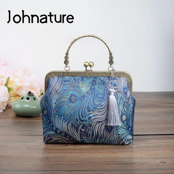 

Johnature Retro Women Handbag 2020 New Chinese Style Handmade Elegant Banquet Ladies Mini Bags Vintage Chain Shoulder Bag
