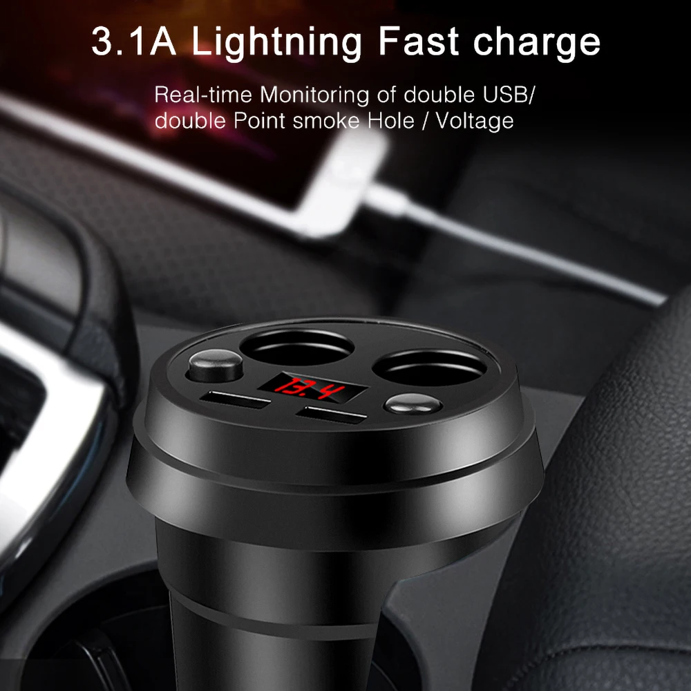 Dual USB Car Charger DC/5V 3.1A Power Socket Adapter Cigarette Lighter Splitter Charger With Voltage LED Display Car Accessories