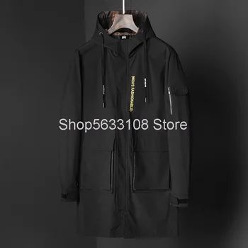 

Season Men Coat Plus Fat Plus Size Fat Man With Cap Medium Length Money Windbreaker Leisure Trend Tooling Jacket