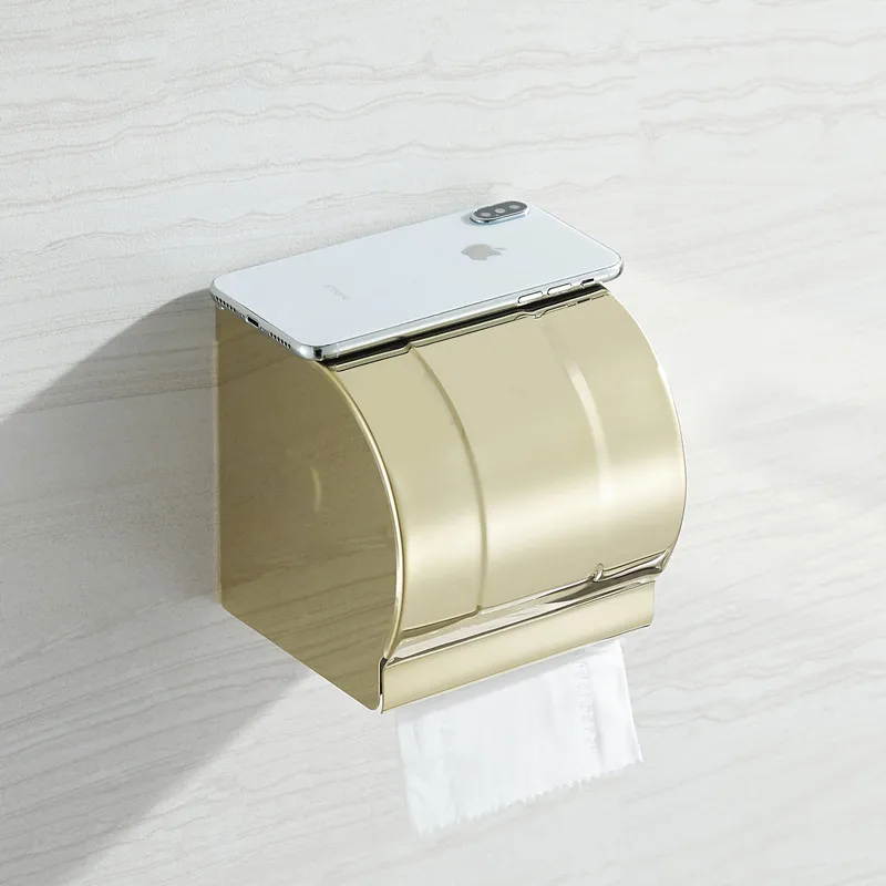 

Bathroom Tissue Box Holder 304 Stainless Steel Toilet Paper Roll Rack Lavatory Shelf Wall Mounted Bath Hardware Gold/Black