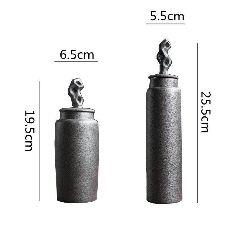 Chinese Stoneware Sealed Tea Caddy Storage Jar Long Tube Hollow Coral Cover Cylindrical Kitchen Canisters Set Tea Organizer