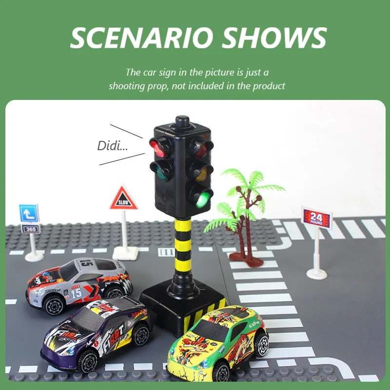 Mini Traffic Signal Light Toy Model Simulation Road Sign Scene Sound LED Kid Traffic Safe Education Learning Toy Car Accessories