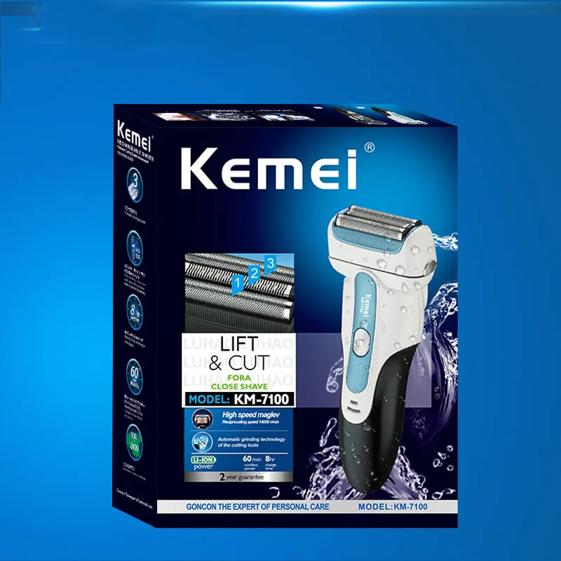 Электробритва Kemei KM-7100 электрическая Мужская бритва триммер для бороды тройное лезвие для бритья водонепроницаемый перезаряжаемый
