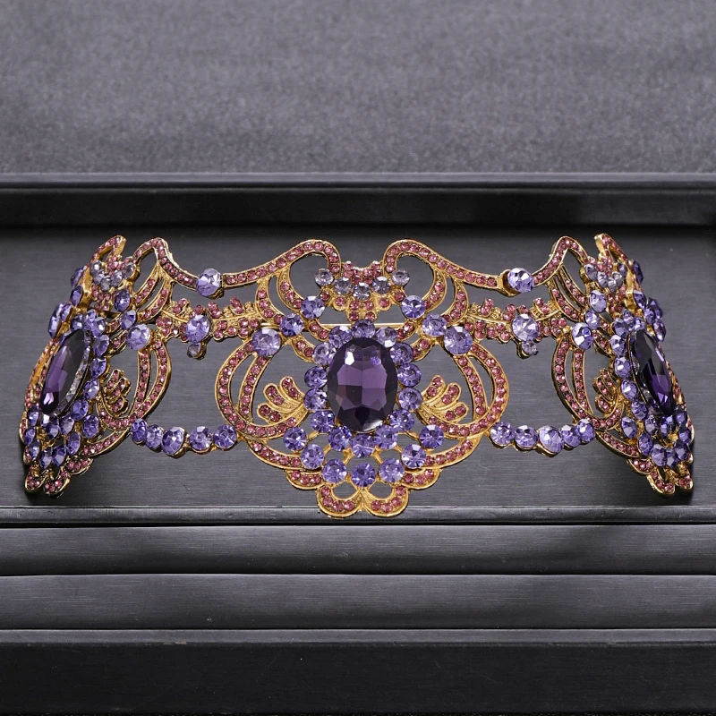 Vintage Wedding Crown Hair Accessories Baroque Purple Rhinestone Crystal Crown Headband Bridal Hair Accessories Crown Gift