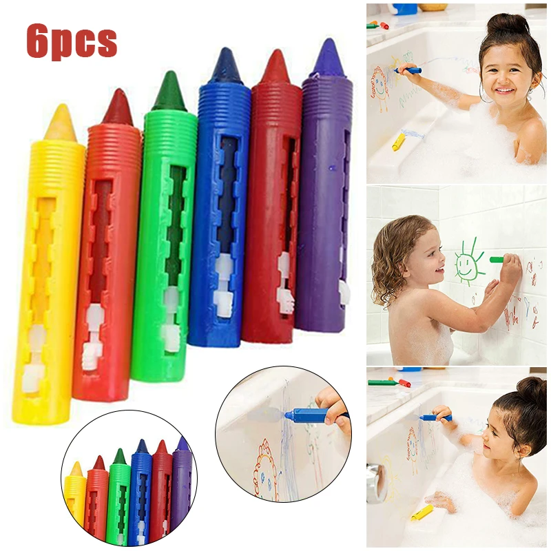 6 Colors Baby Bath Crayons Set Non-Toxic Washable Creative Colored Graffiti Pens for Kids Children Toddlers Colouring Painting Drawing DIY Supplies Bath Toys