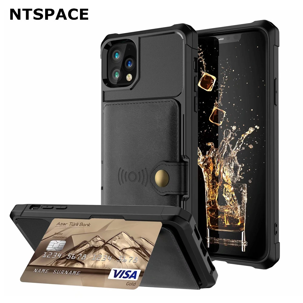 

Soft TPU Silicone Shockproof Back Cover For iPhone 13 12 Mini 11 Pro Max XR X XS Max 7 8 6s Plus Card Slots Wallet Leather Case