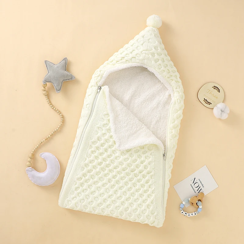 Newborn Baby Sleeping Bag Solid Knitted Infant Girl Boy Bebe Sleep Sack Fashion Zipper Toddler Stroller Warm Wrap Swaddle Winter