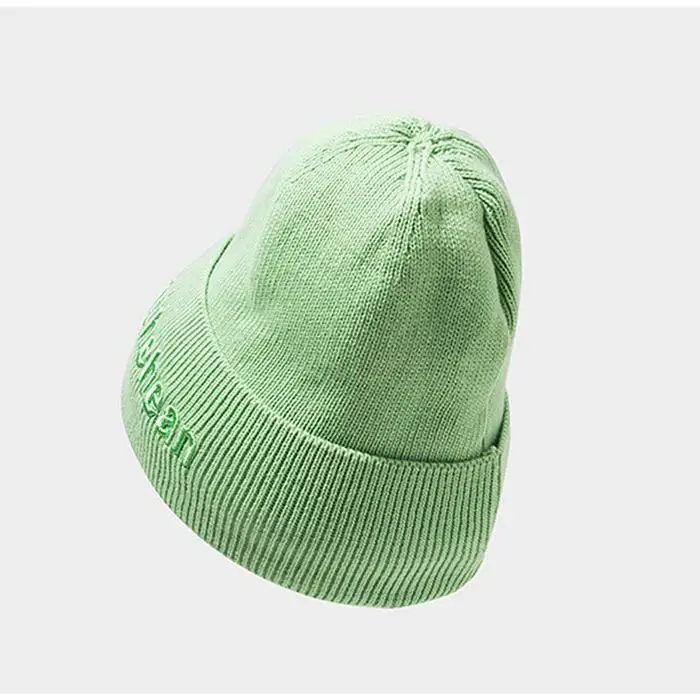 Unisex Fashion Winter Warm Letter Embroidery Comfortable Casual Knitted Yellow/Green/Blue/Black Cap