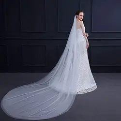 Hot Sell 2-layer bridal wedding veil suitable for brides trimming bridal soft tulle long cathedral veil with comb Veu De Noiva