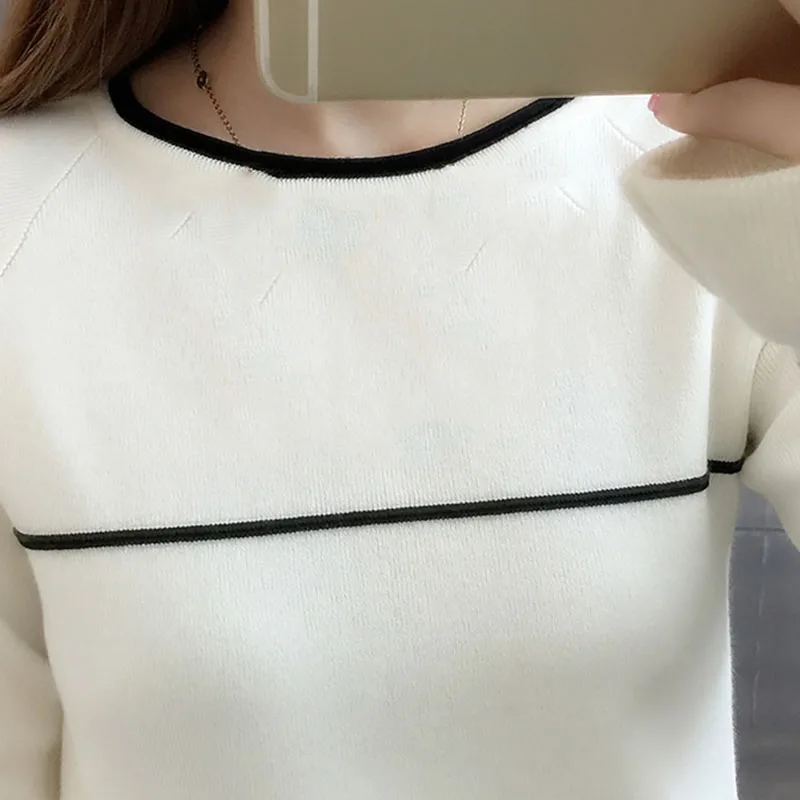 Winter Knitted Women Sweaters And Long Sleeve Solid O-Neck Sweet Pullovers Sueter Mujer Tops Korean Casual Jumper