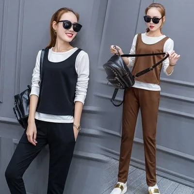 

2016 Autumn Clothing New Style South Korea Sweet Large Size Loose-Fit Slimming Long-sleeved T-shirt Three-piece Set-