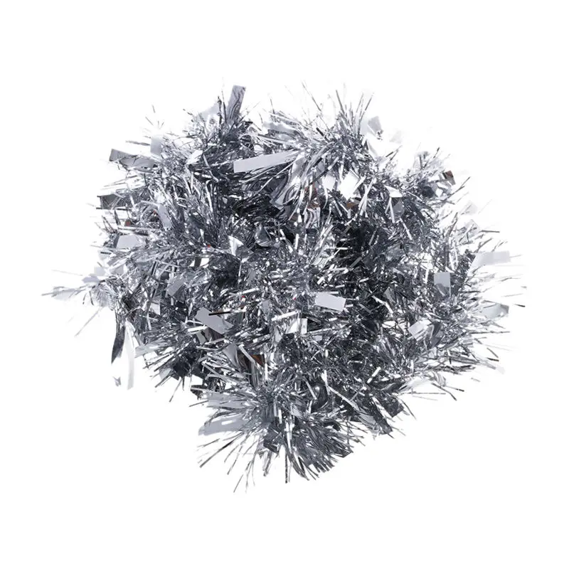 2m(6.5ft) Deluxe Thick Chunky Wide Silver Shiny Christmas Tree Tinsel Garland with Embossing Decoration