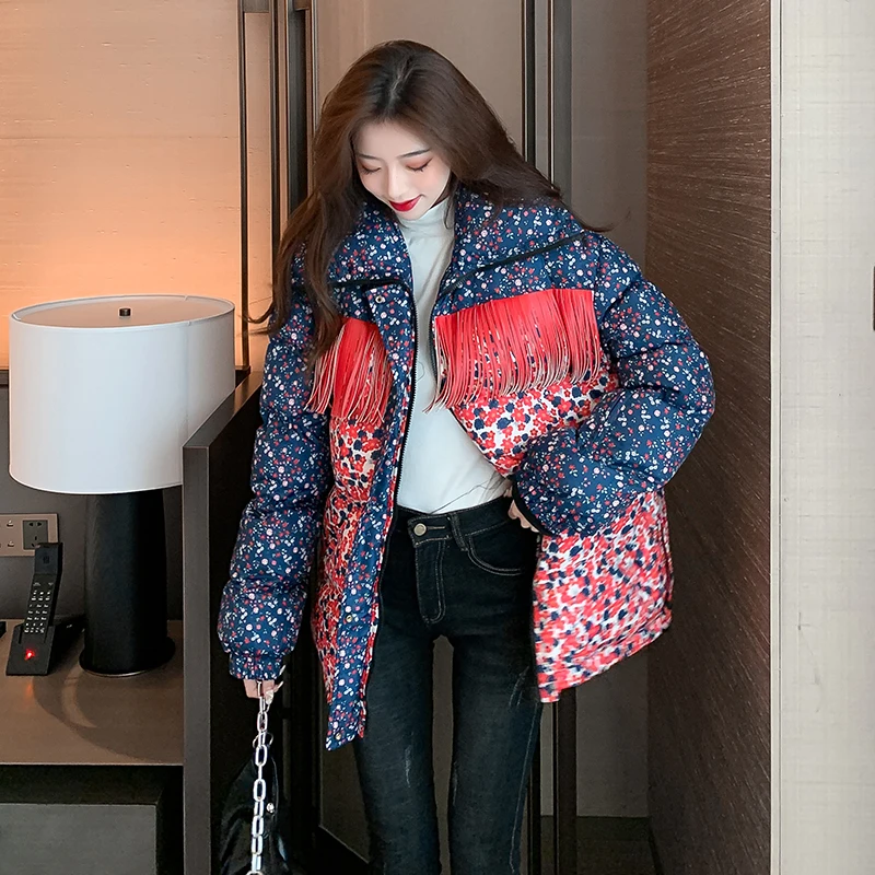 

Autumn Winter Women Parkas 2020 New Thickened Slim belt Star With Tassel Women's Coat Down Cotton-padded Long Sleeve jacket 955F