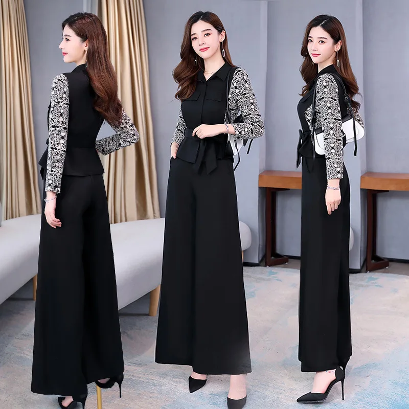

Ozhouzhan Pendant Sense Loose Pants Set 2020 Spring New Style WOMEN'S Dress-Style Elegant Slimming Two-Piece Set Western Style F