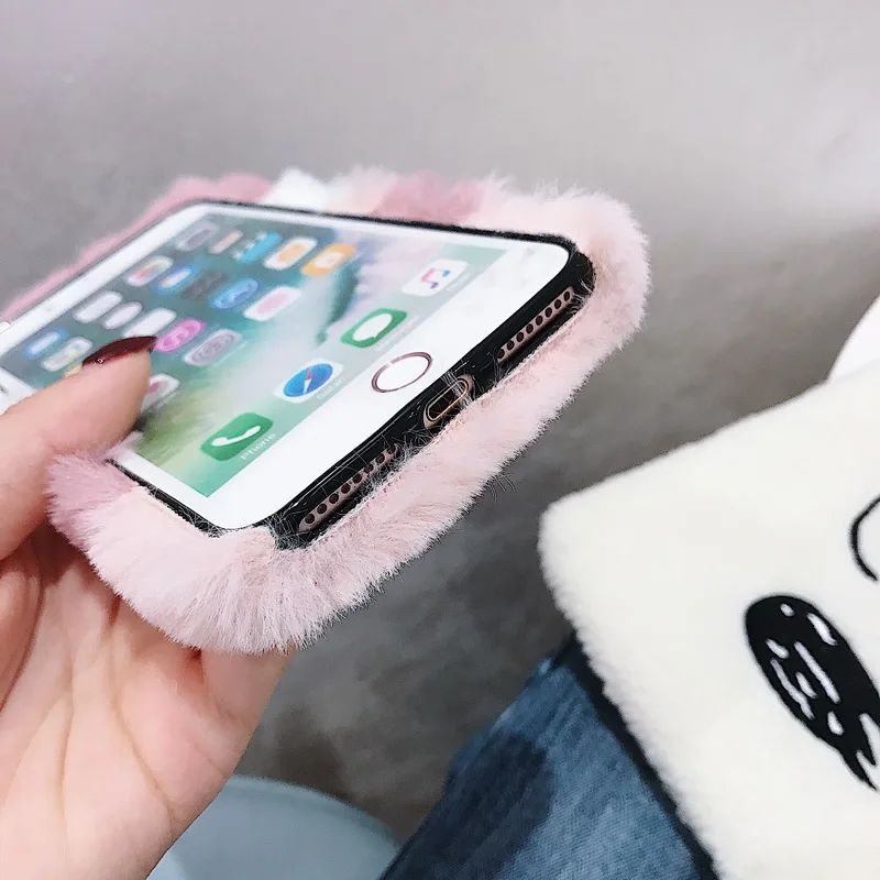 YISHANGOU Cute Warm Furry Fluffy Case for Apple IPhone 11 Pro Max XR XS MAX X 6 6S 7 8 Plus Soft TPU Fur Hair Cover Shell Coque