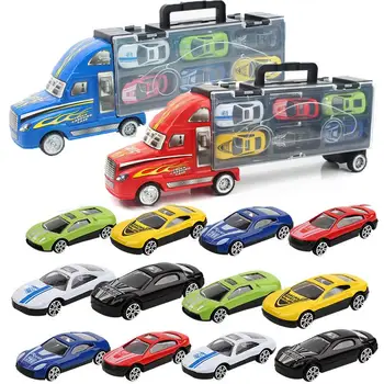 

Kids Boys Toy Car Model Inertia Portable Transport Truck Engineering Vehicle Model Alloy Metal Flatbed Trailer Trucks Toys