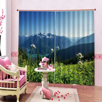 

green curtains Luxury Blackout 3D Window Curtain For Living Room landscape scenery curtains blackout curtain