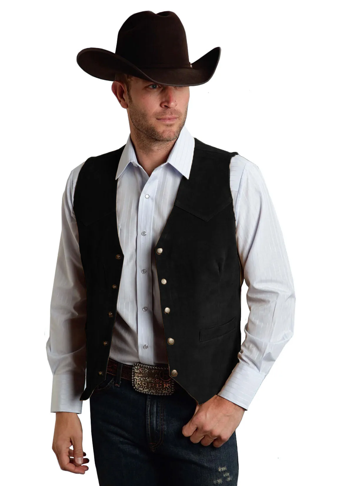 Men's Cow Leather Western Denim Suit Vest Steampunk Style Waistcoat Single Breasted Chaleco Hombre 4