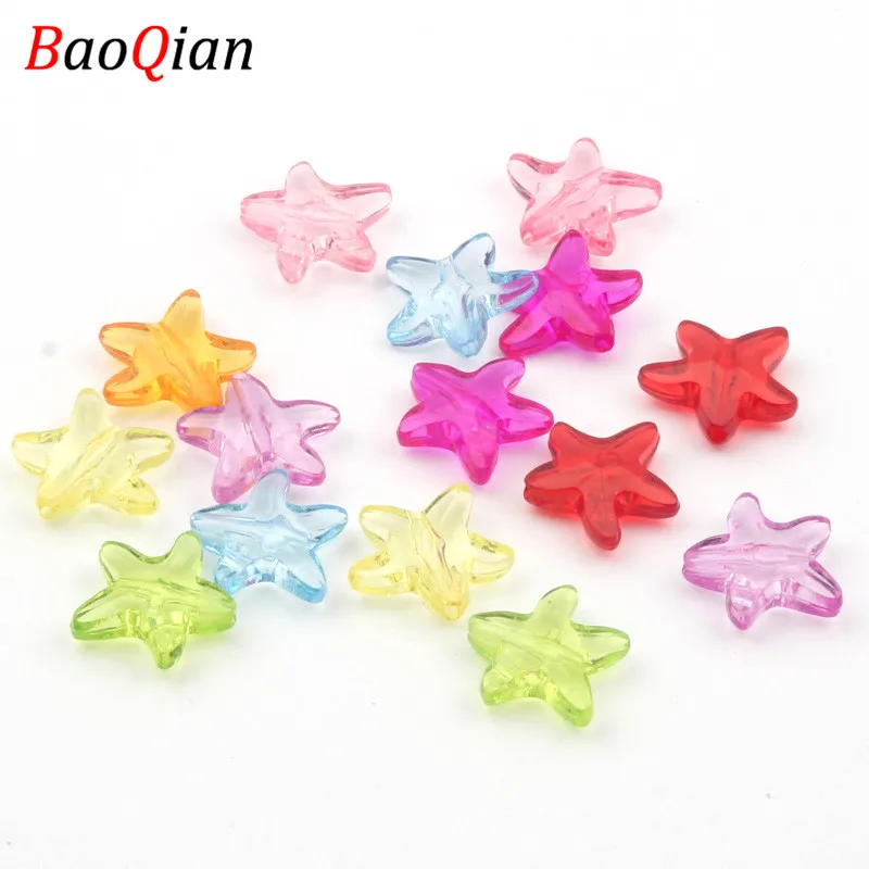 

50PCS Cute Starfish Transparent Acrylic Beads DIY Multicolor Beads Holiday Gift Party Surprise Jewelry Accessories 16mm