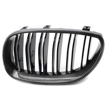 

VODOOL 1 Pair Dual-Line Kidney Grille Grill Outdoor Personal Car Parts w/ Carbon Fiber Look Frame Decoration for BMW E60 E61