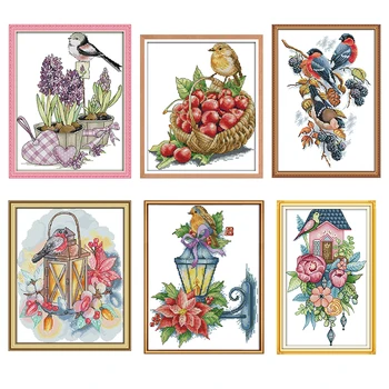 

Flower and Bird Pattern Cross Stitch Kit 11CT 14CT Canvas Print Fabric Chinese Cross Stitch Needlework Set DIY Embroidery Kit