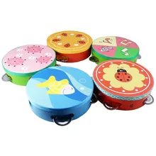Мультяшные деревянные ручные барабан трещетка Тамбурин Детские Ранние развивающие игрушки для детей детский музыкальный инструмент игры подарки