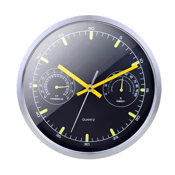 

1PC Metal Temperature And Humidity Meter Wall Clock Simple Modern Wall Clock Multi-Purpose Wall Clock Decor For Home Bedroom