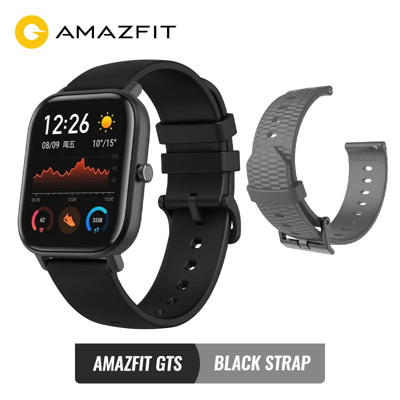 Глобальная версия Amazfit GTS, Смарт-часы, умные часы, gps, спортивные часы для бега, пульсометр 5 АТМ, водонепроницаемый браслет, AMOLED экран - Цвет: Black add grey str