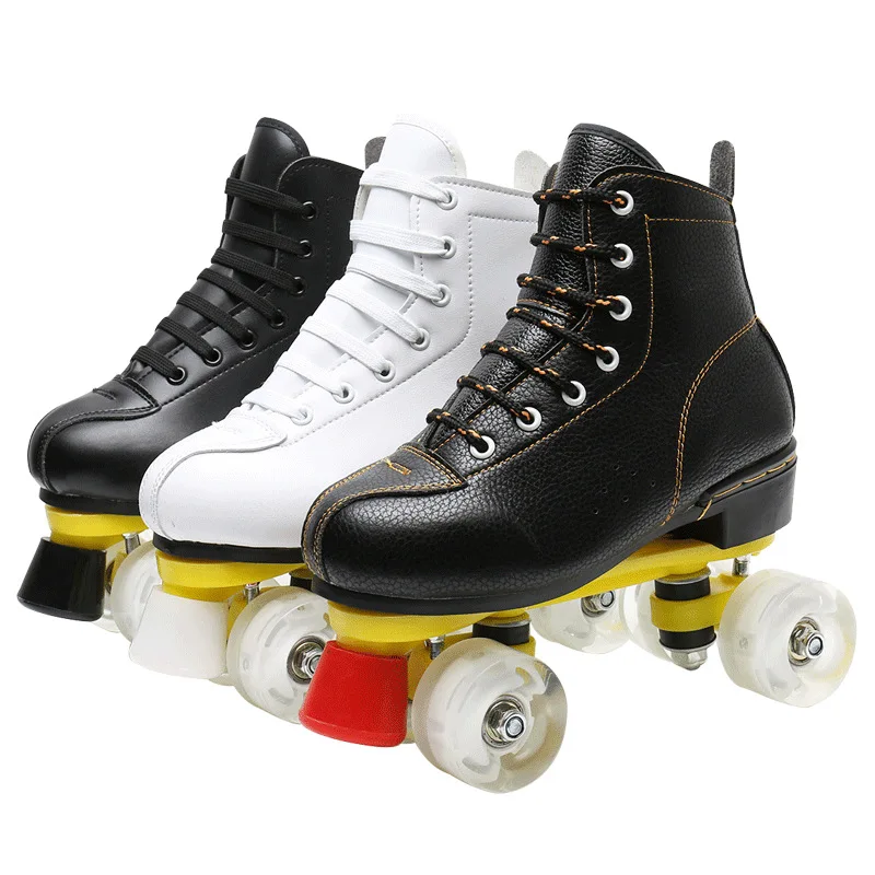 Adult Double Row Roller Skate Shoes Black White Outdoor 4 Wheels Training Shoes Man Woman Sports Patines