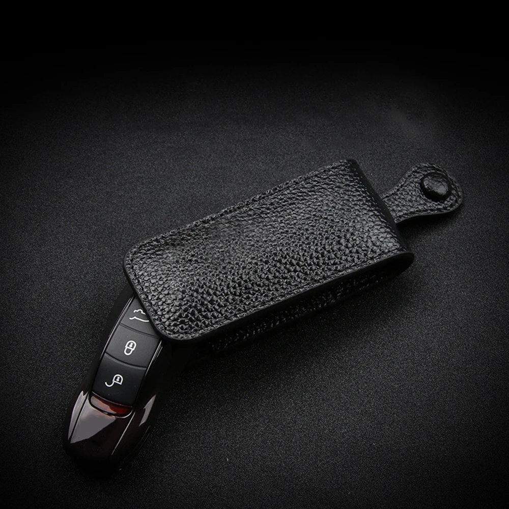 

Car key case for Porsche macan cayenne for panamera 911 High quality leather material Car remote control black Protective shell
