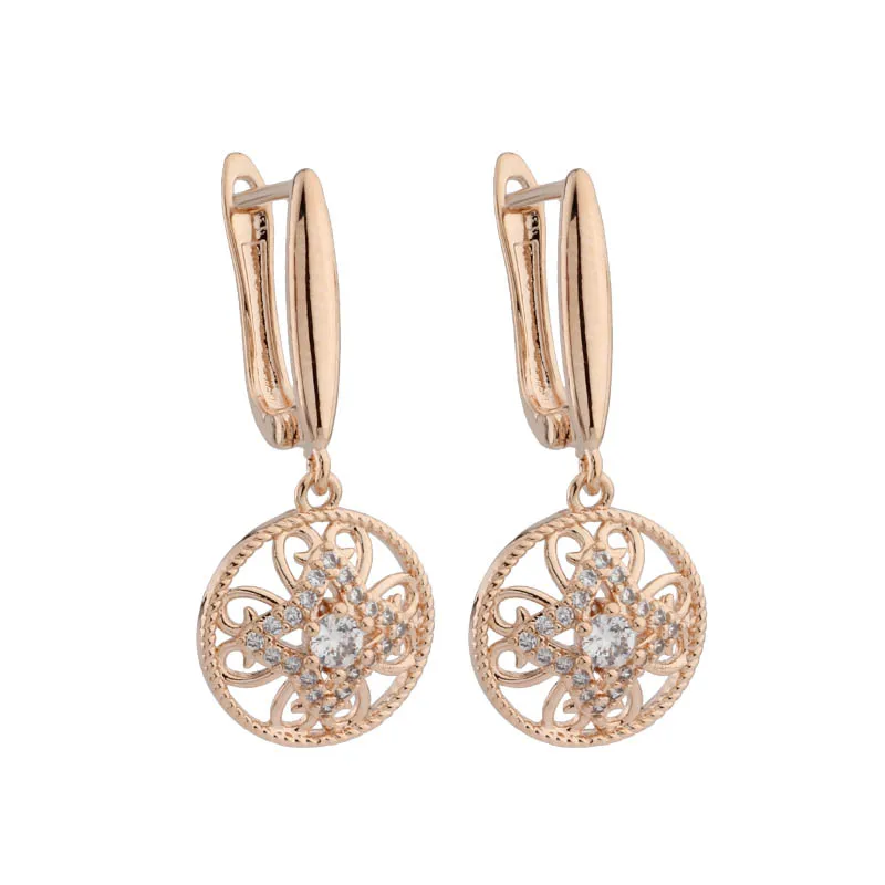

2022 New Trend Round Hollow Drop Earrings Rose Gold Color Earring For Women Luxury Zircon Trend Fashion Jewelry 2021 Jewelry