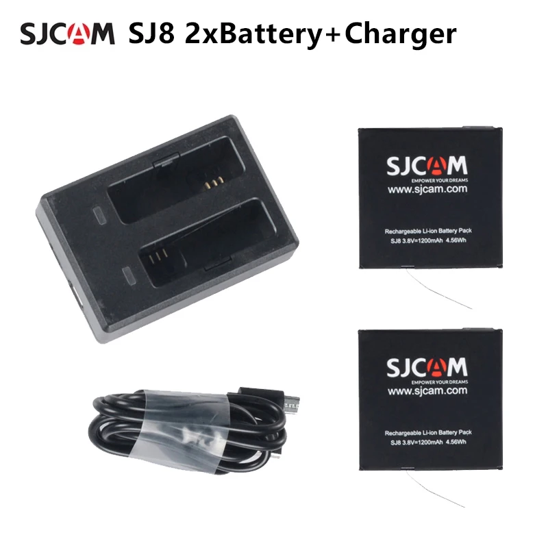 SJ8 двойное зарядное устройство + 2шт 1200mAh литий ионный аккумулятор для SJCAM Pro / Plus Air