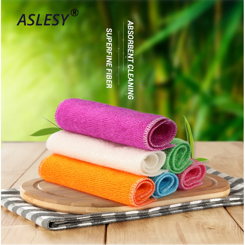 

5 Pcs Kitchen Anti-grease wipping rags efficient Bamboo Fiber Cleaning Cloth home washing dish Multifunctional Cleaning Tools