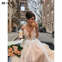 Сексуальное платье для выпускного вечера вечерние платья с цветочной аппликацией глубокий v-образный вырез тонкие лямки Тюль Вечерние платья платье для выпускного вечера