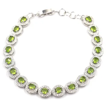 

10x8mm Gorgeous Created Green Peridot CZ Wedding Silver Bracelet 8.0-9.0inch