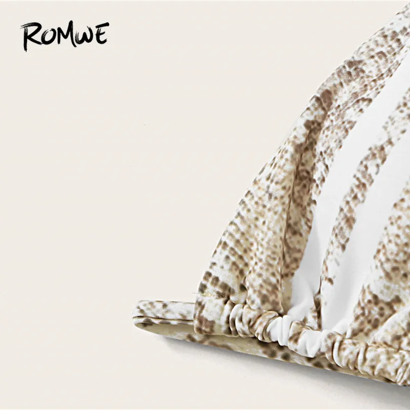 Romwe Sporty Snakeskin Halter Bikini Top With High Waist Bikini Set Women Beach Summer Bathing Suit Ladies Sexy Swimsuit