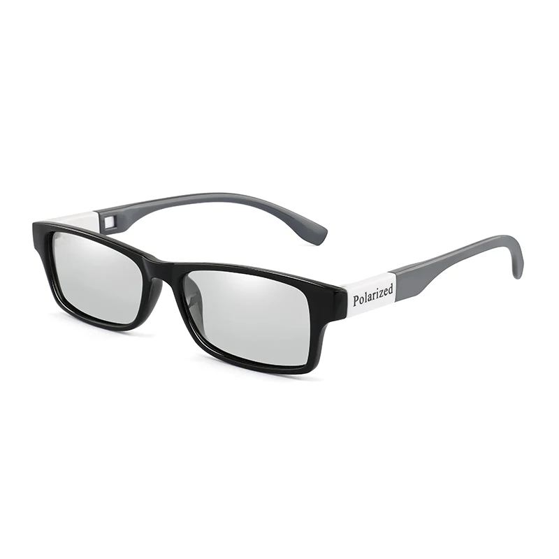 Квадратные фотохромные солнцезащитные очки, мужские поляризационные солнцезащитные очки-хамелеон, мужские сменные цветные очки, прямоугольные солнцезащитные очки для вождения - Цвет линз: Black Grey Discolora