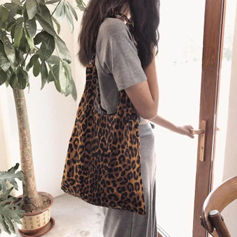 

New Style Leopard Print Canvas Bag Ladies Shoulder Casual Tote Bag Handbag Large capacity Tote