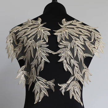 

Off white, Champagne gold 2 colors in stock sequins flower patch 10pcs=1lot, embroidery patch a sewing leaves design