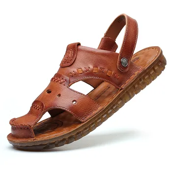 

High quality comfortable Genuine leather men's sandals Cool fashion solid soft man shoes breathable summer shoes man flats