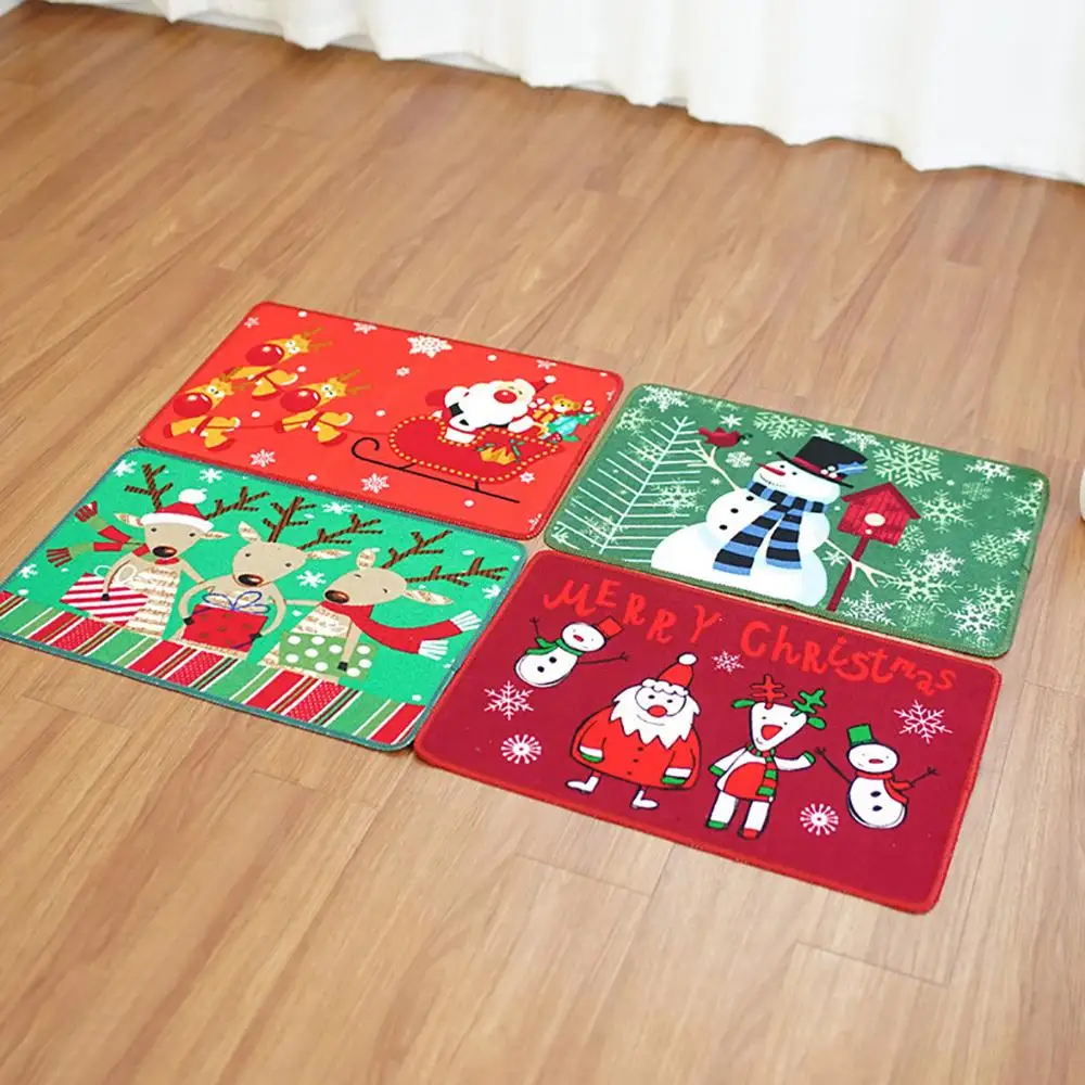 Christmas Carpet Merry Christmas Decoration Doormat Santa Claus Printing Floor Mat Non-slip Mat Christmas Home Decoration@25